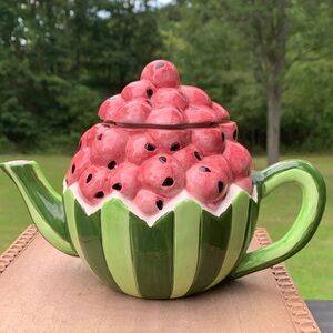 Rare vintage Hand painted Watermelon Themed Ceramic Teapot